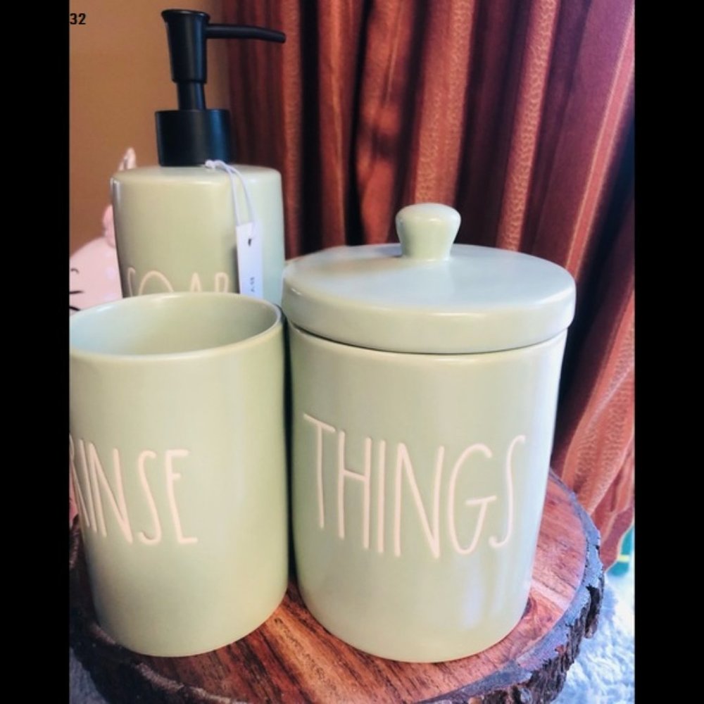 Rae Dunn THINGS Canister with lid light green